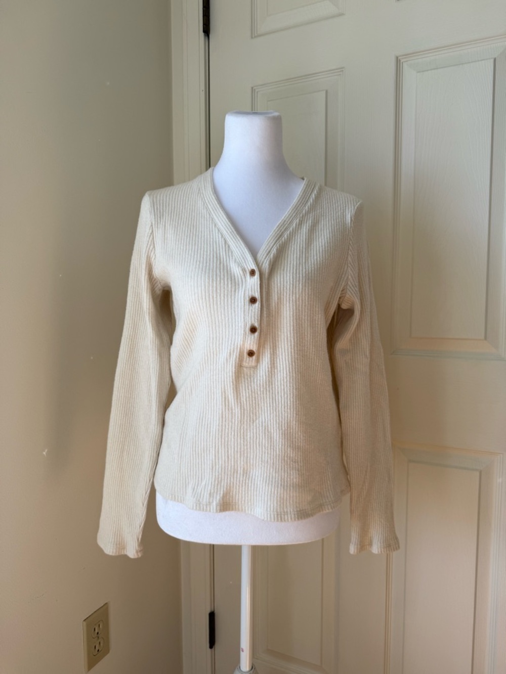 Madewell Ribbed Henley Top Women’s Large Cream Long Sleeve Button Front